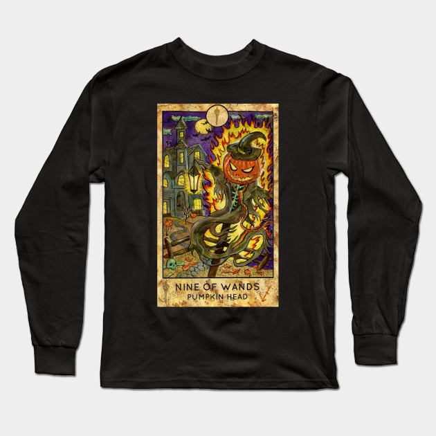 Nine Of Wands. Minor Arcana Tarot Card Design. Long Sleeve T-Shirt by Mystic Arts